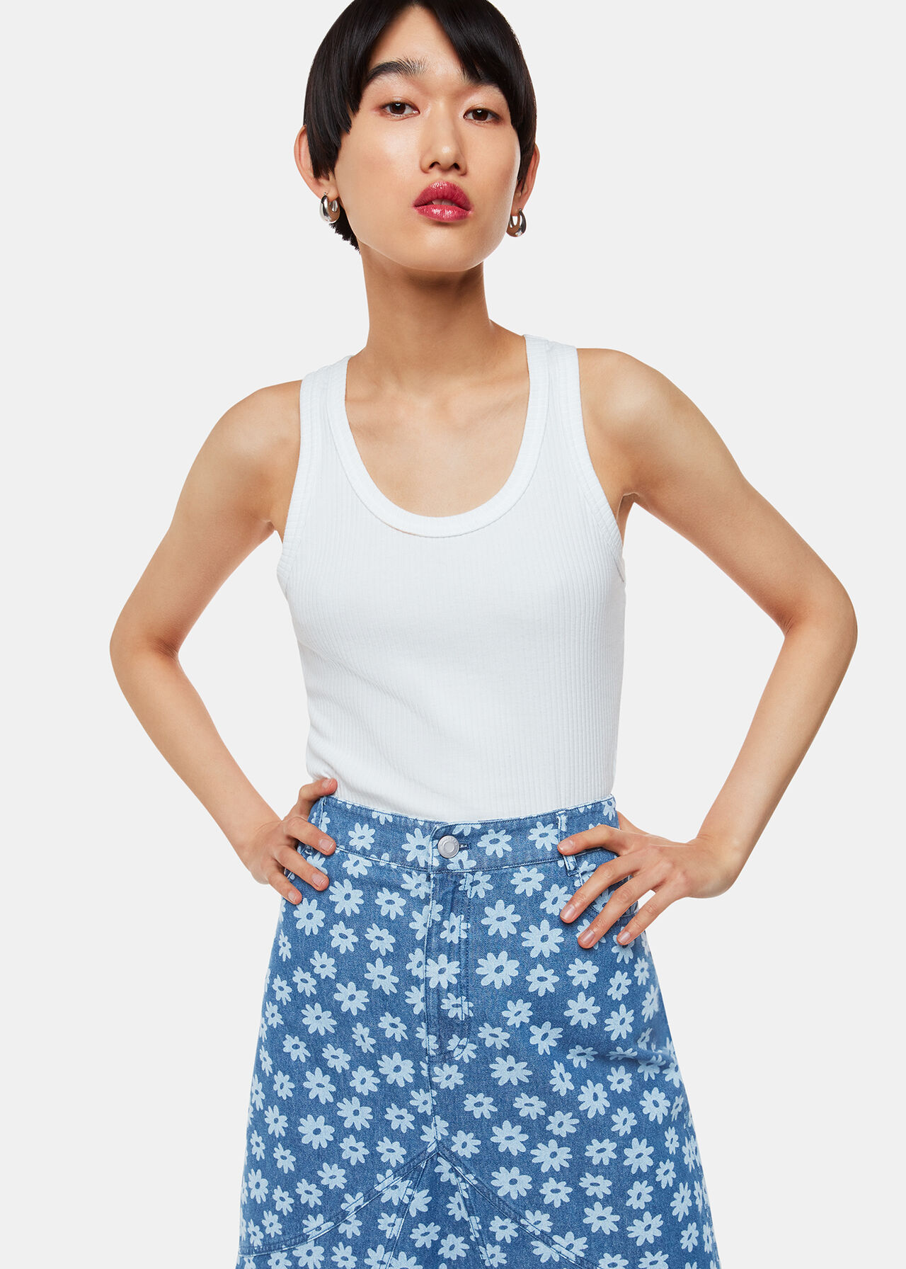Graphic Daisy Denim Maxi Skirt